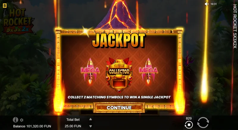 Hot Rocket 5x 3x 2x - khởi chạy Jackpot Spins với tên lửa thu thập ở trung tâm