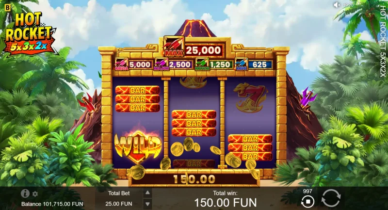 Hot Rocket 5x 3x 2x - thắng với Wild ba lần trên hàng thanh toán đầu tiên
